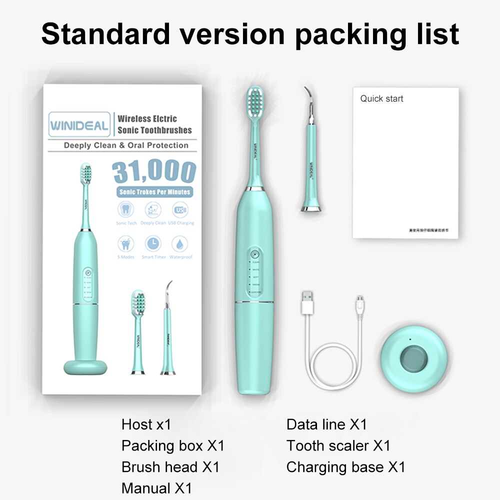 Sonic Electric Toothbrush 5 Cleaning Mode Sonic Toothbrush IPX7 Waterproof Touch Switch Zone Reminder With Brush Head