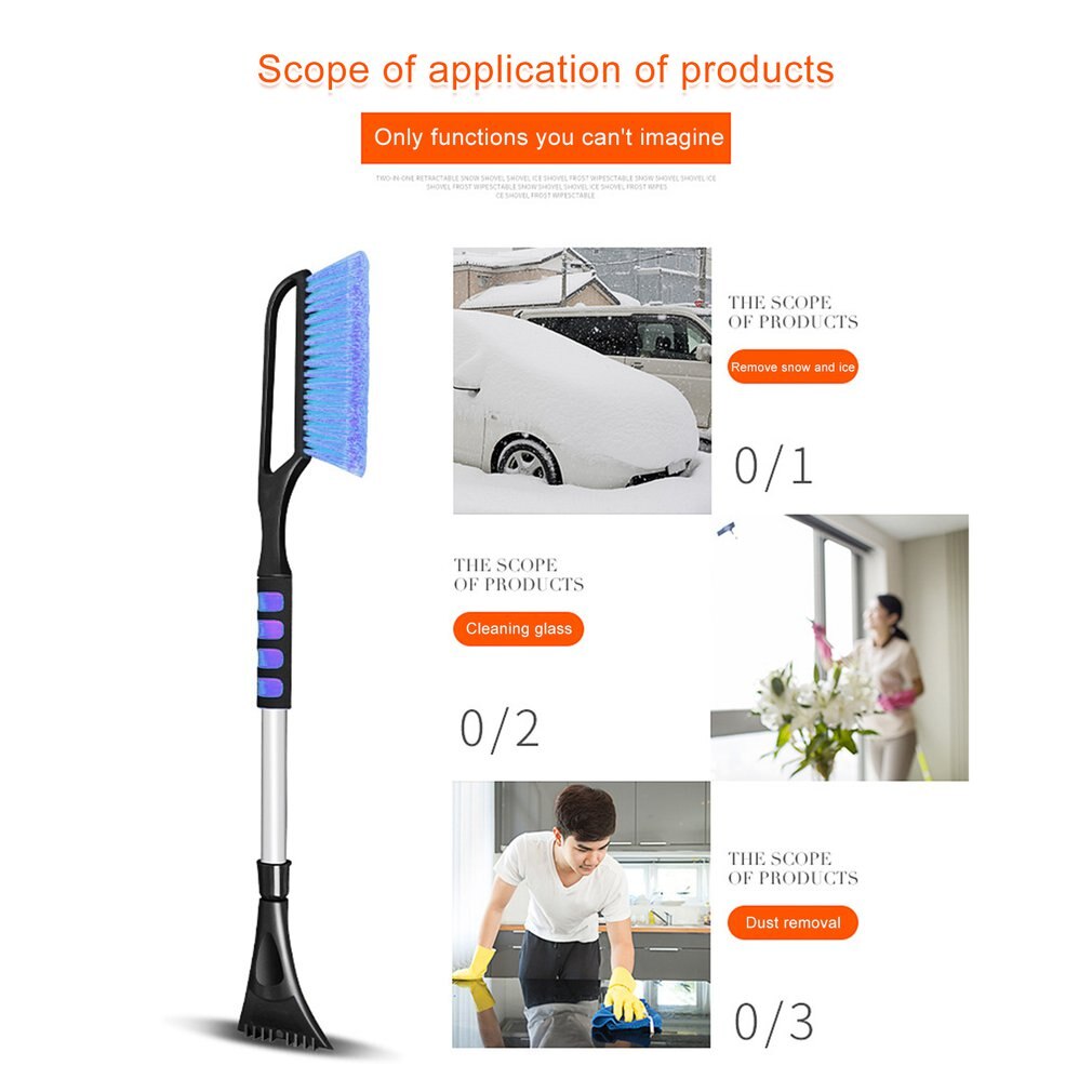 Ice Scraper Extended Pole Expandable Winter Multifunctional Snow Shovel Snow Clearing and Deicing Tools Vehicle Supplies