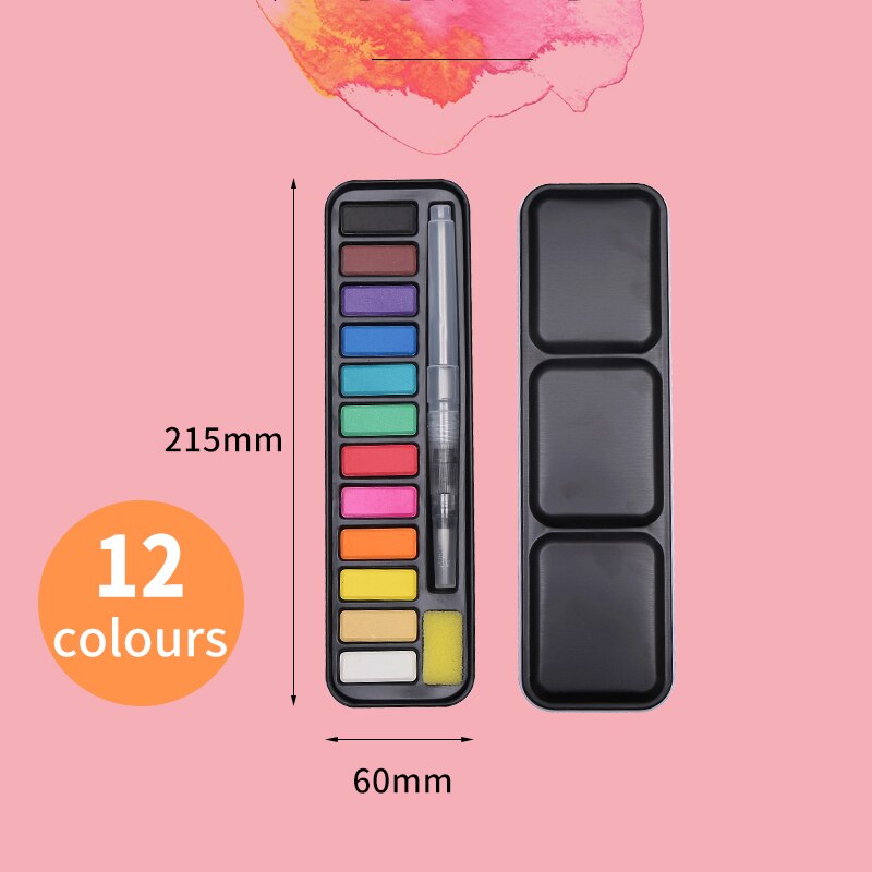 CHENYU 12/18/24 Colors Solid Watercolor Paint Set Portable With Water Brush Drawing School Acrylic Art Supplies: 12 Colors