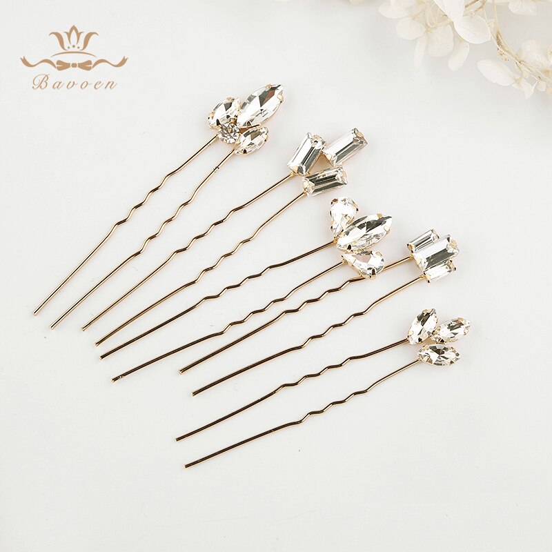 Women Sparkling Crystal Wedding Hair Accessories Handmade Gold Hair Sticks European Pearls Hairbands Hairpins