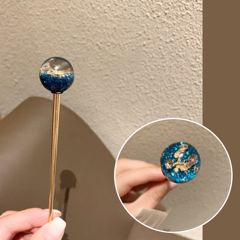 Horquilla de pelo de estilo japonés para mujer, horquillas de Metal hechas a mano de aluminio dorado con cielo estrellado, accesorios para el cabello,: 5