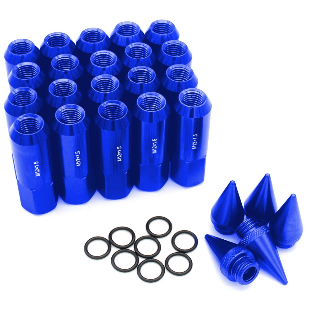 20 Pcs / Set M12X1.5 90mm Wheel Tire Rim Lug Nuts Aluminum Extended Tuner with Pointed Spike Cool Look Fit Most Cars: Blue