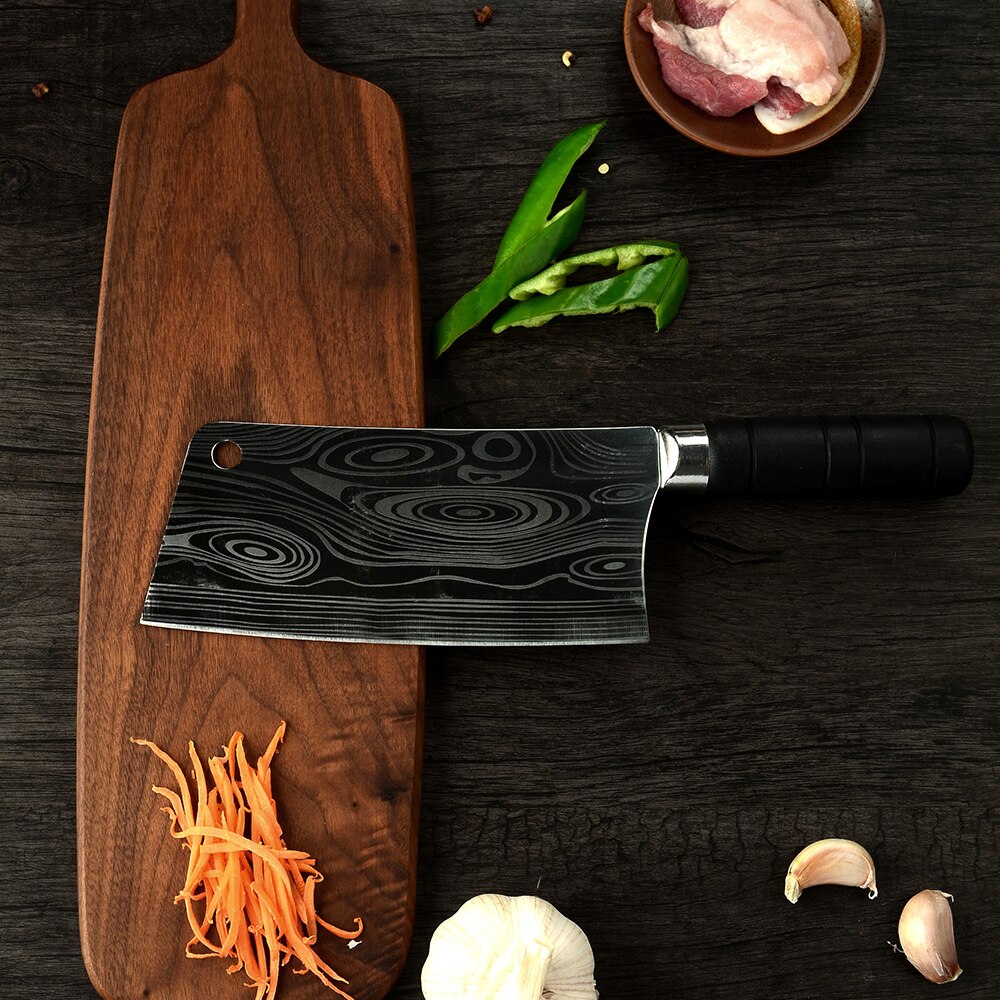 Couteau de boucher tranchant de 7 ''en acier inoxydable, ustensile de boucher, dinde, poulet, os de poisson, outil de cuisine, couteau de Chef à motif damas