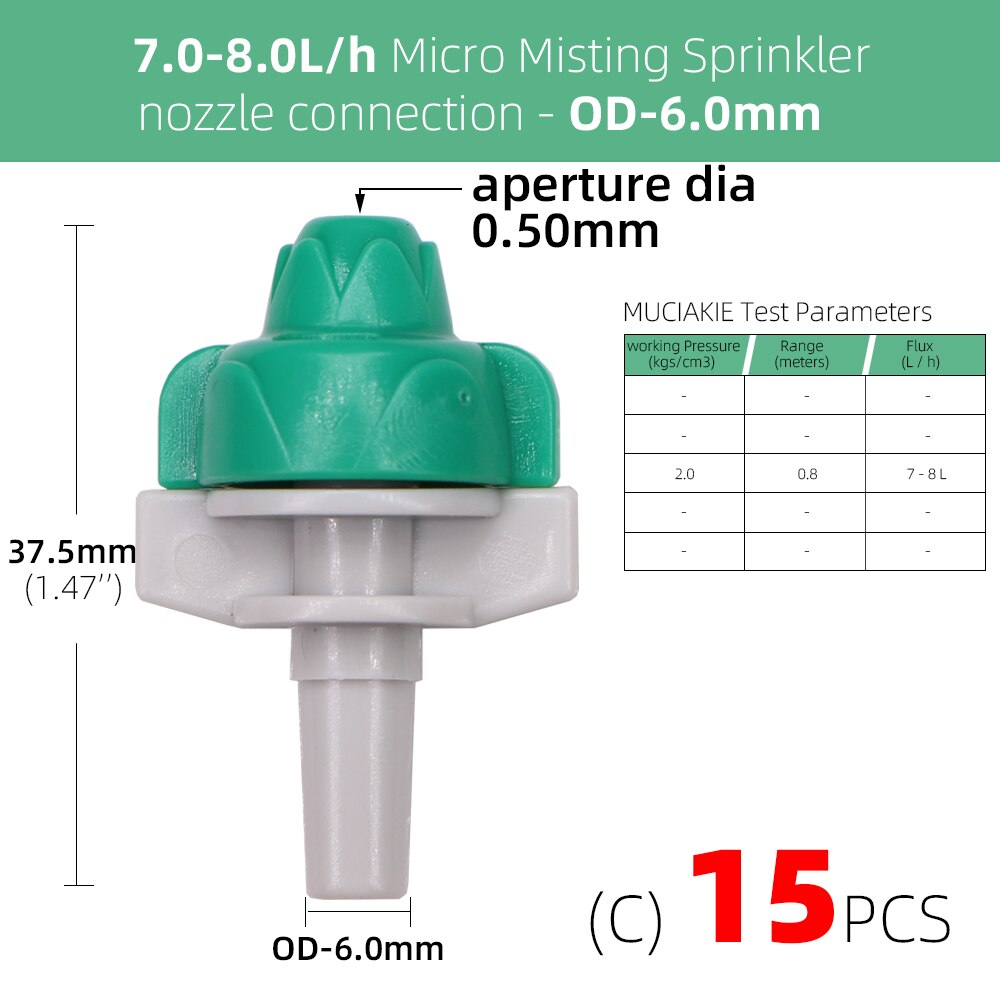 RBCFHI-boquillas rociadoras para jardín con cabezal de Aspersor de riego, rociador fino de chorro para paisajismo, 15 uds, 7-8L /h: Cx15pcs