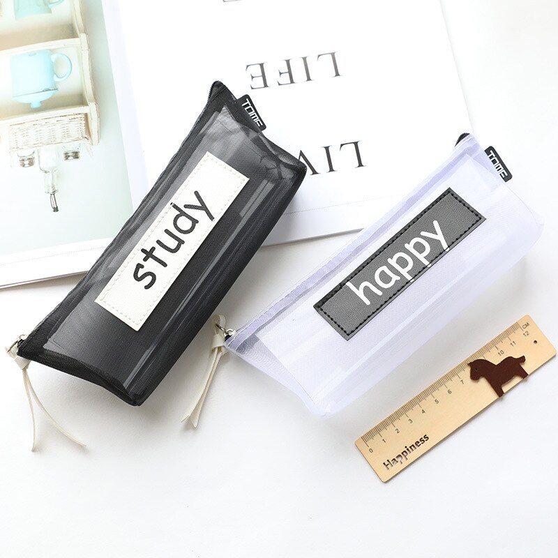 1pc gennemsigtigt net garn mesh penalhus skoleartikler blyanthus elev papirvarer kvinde kosmetisk make-up taske
