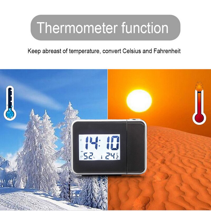 Projektion vækkeur digital ur projektor med lcd stor skærm temperatur dato display til hjemmekontor 15.7 x 12 x 6.2cm