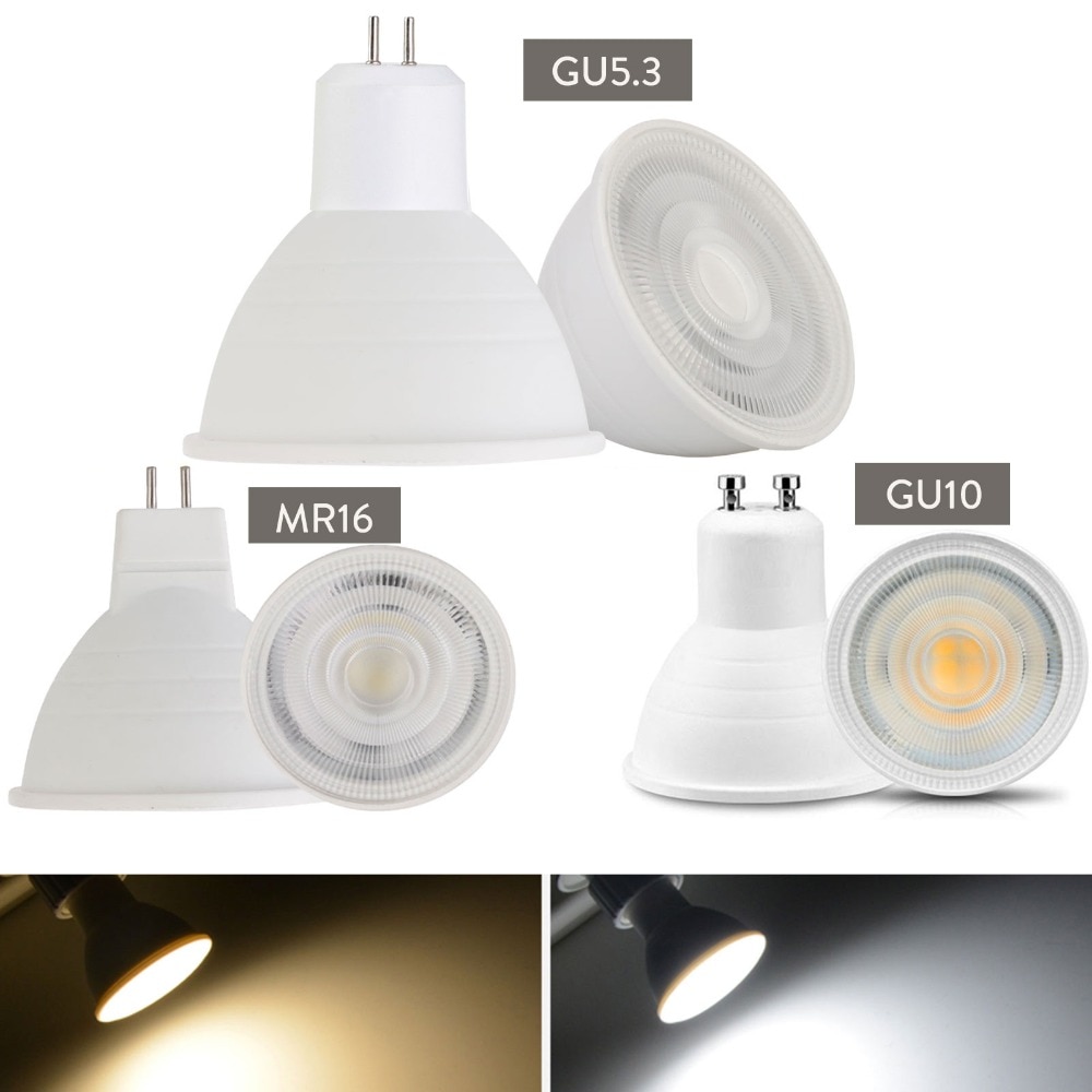 Foco LED regulable GU10, 7W, 220V, MR16, GU5.3, Chip COB, 30 focos de Ángulo de haz, bombilla led para lámpara de mesa descendente