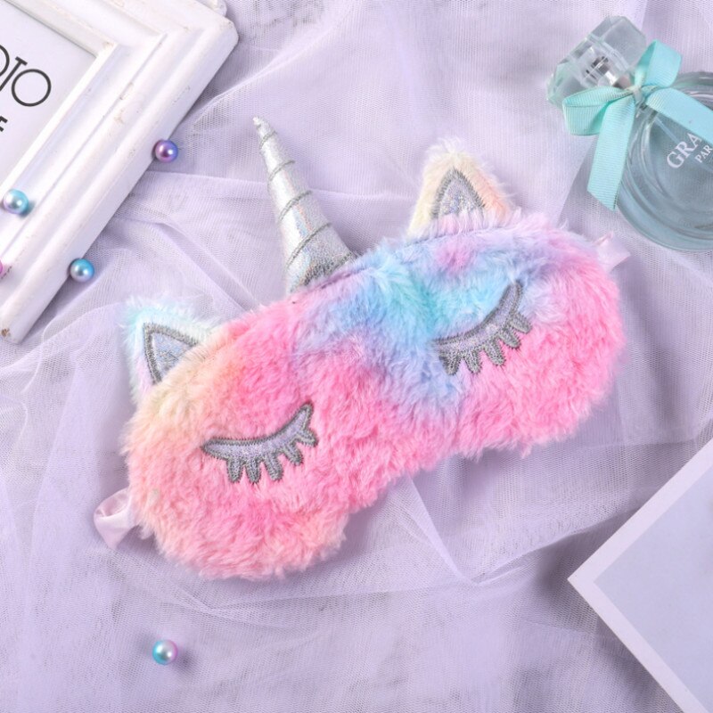 3D dessin animé licorne oeil masque soie variété masque de couchage en peluche oeil ombre couverture vue Relax masque pour voyage maison fête: Colorful