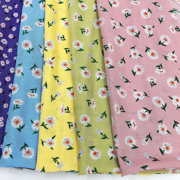 Tela de rayón con estampado de margaritas para primavera y verano, vestido de tela Floral pequeño, 45 hilos