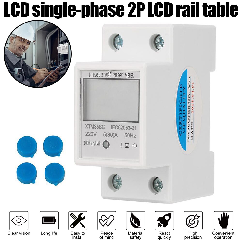 XTM35SC 220V 5(80)A Digital 1 Phase 2 Wire Din-Rail Energy Meter 2P DIN-Rail Electronic Energy KWh Meter Accuracy Class 1