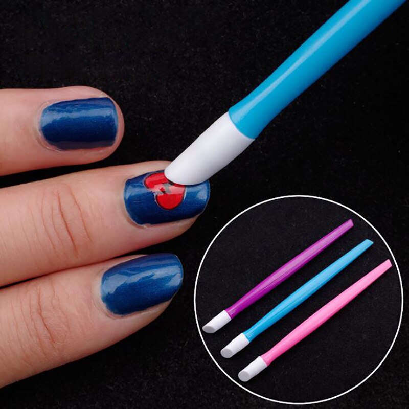 Plastic Handvat Nail Cuticle Push Stick Rubber Getipt Nail Cleaner Gekleurde Nail Art Tool Voor Mannen En Vrouwen Nail Art manicure Tool