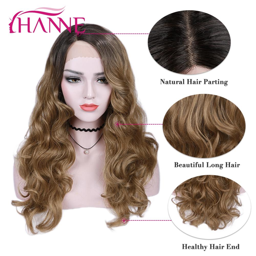 HANNE-perruque Lace Front Wig synthétique 26 pouces | Perruque naturelle longue et ondulée brune ombrée pour femmes, perruque afro-américaine