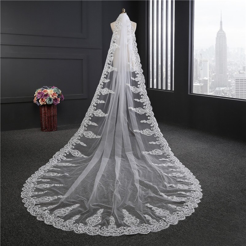 Voile de mariage 3.5 mètres de longueur 1.8 M largeur Image réelle cristaux strass dentelle BlingBling cathédrale voiles de mariée avec peigne