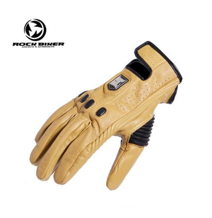ROCK BIKER Vintage motorrijden handschoenen Motorbike racing handschoen gemaakt van leer schapenvacht kan screen 2 kleuren: Brown / M