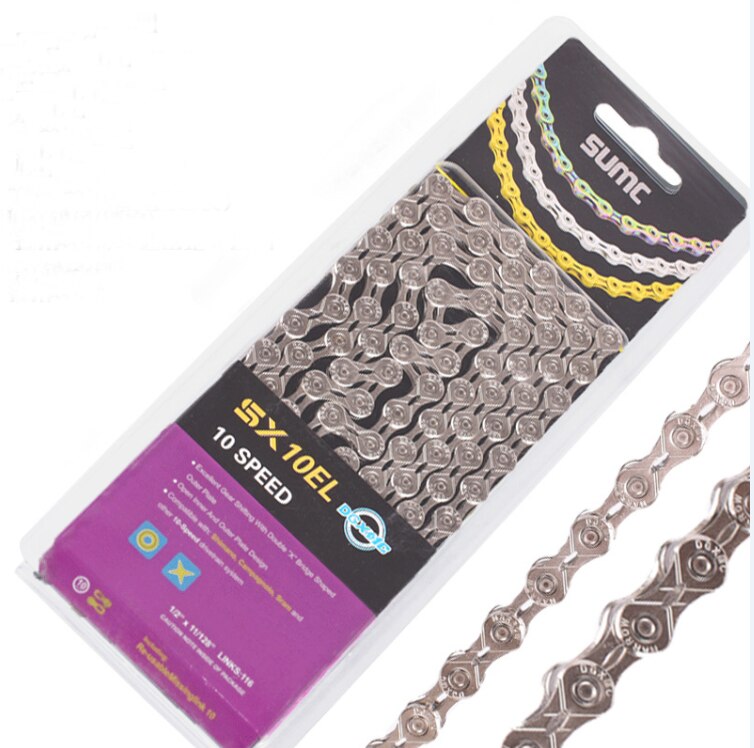 SUMC chaîne de vélo or arc-en-ciel chaîne de vélo X8 X9 X10 X11 X12 Super léger pour 9 10 vitesses vtt/vélo de route 116L creux: SX10EL SILVER