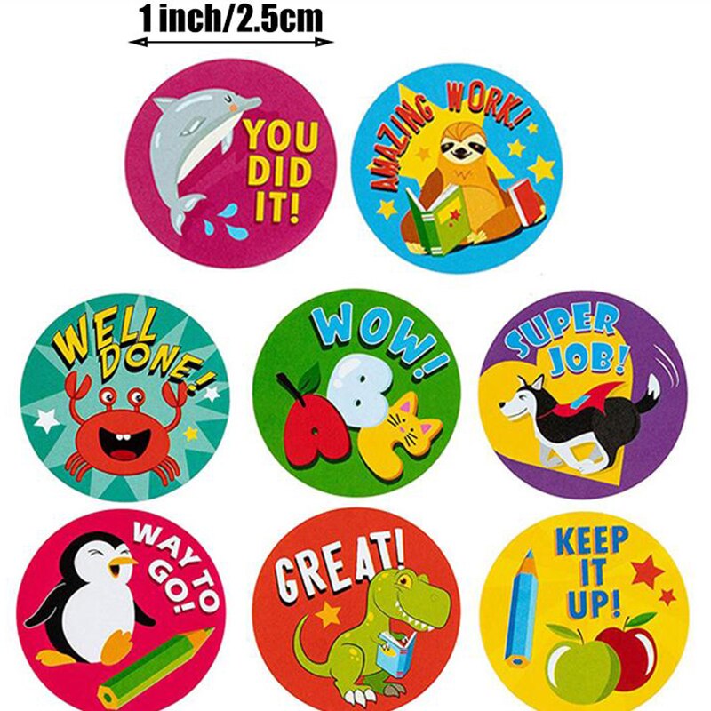 500Pcs/Roll Kids Motivatie Stickers Beloning Stickers Aanmoediging Sticker Roll Met Leuke Dieren (Willekeurige Levering)