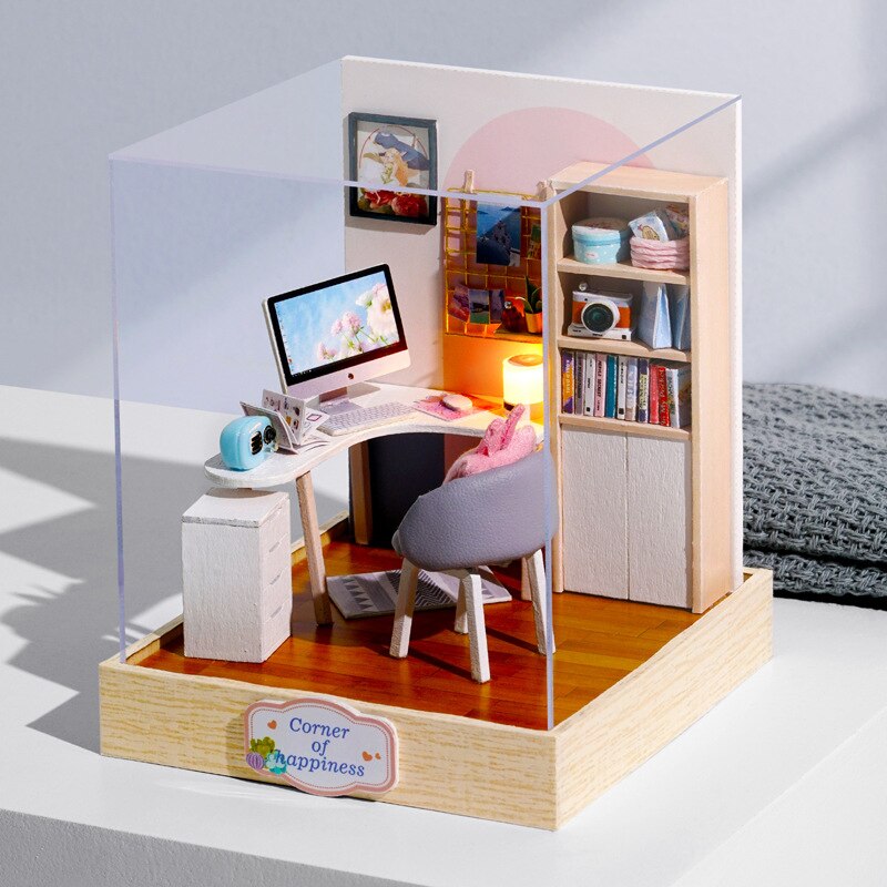 Diy Miniature Dollhouse Kit Handmade Model Wooden House Kitchen Roombox Birthday Christmas Kids Toys Doll House Furniture: Gold