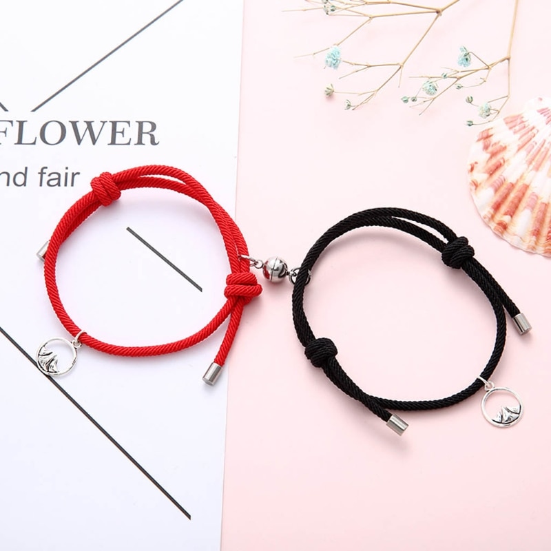 2Pcs Minimalist Lovers Matching Friendship Bracelet Rope Braided Couple Magnetic Distance Bracelet Kit Lover Jewelry