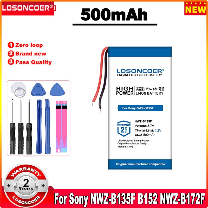 LOSONCOER – batterie MP3 500mAh, pour Sony NWZ-B135F B152 NWZ-B172F NWZ-B162F B173F B183F, pour Sony NWZ