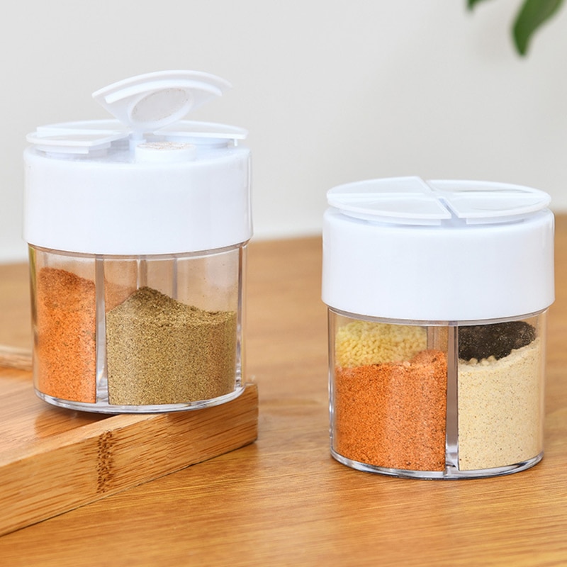 Four-divided Spice Jar Seasoning Box Kitchen Spice Storage Bottle Jars Transparent Salt Pepper Cumin Powder Storage Box