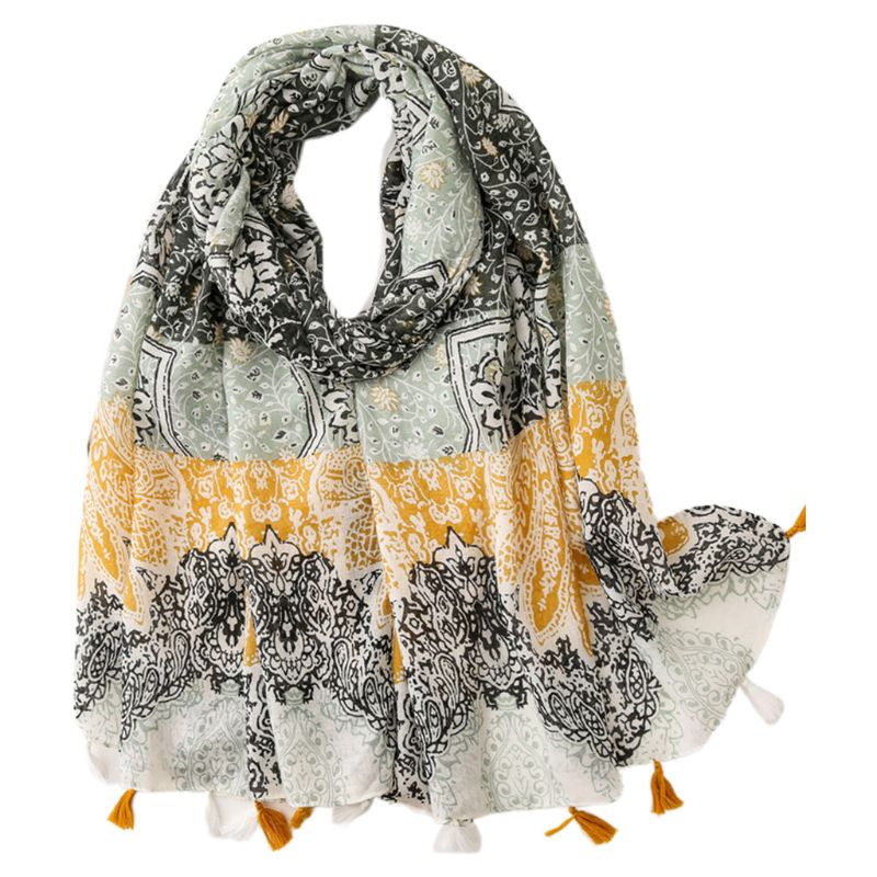 Boheme vintage stort tørklæde geometrisk paisley blomsterprint kvaster sjal wrap 094b: F