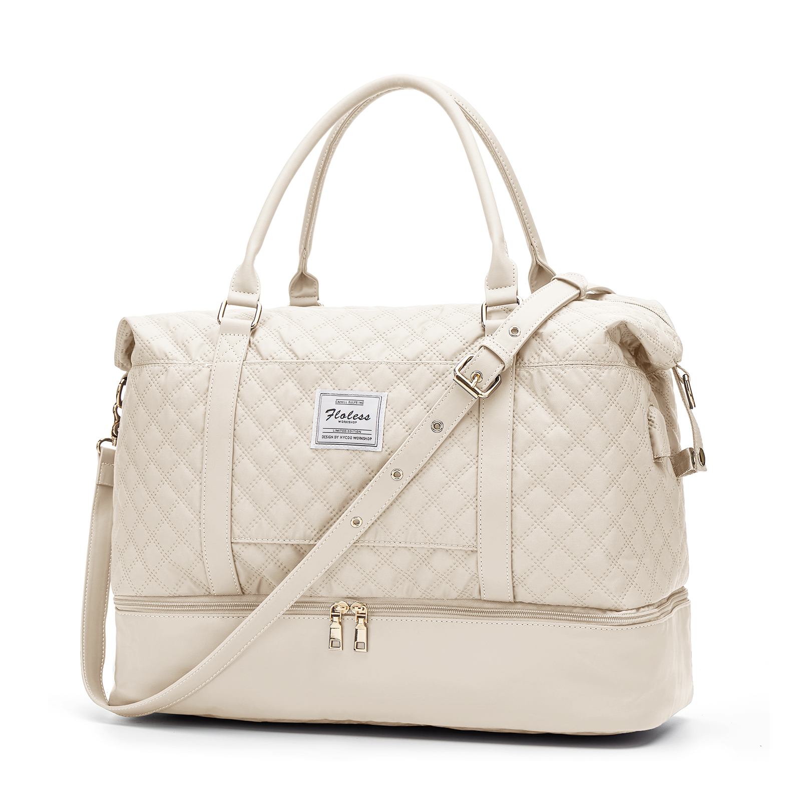 Reis Plunjezak, Sporttas Sporttas, Schouderweekendtassen Voor Dames Met Trolleymouw, Opvouwbare Handbagage Tas: Beige