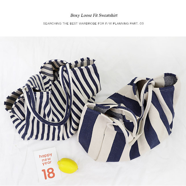 Bolso de compras grande de lona para mujer bolso de mano reutilizable de tela a rayas de bolso de hombro de ocio bolso de comprador ecológico de gran capacidad