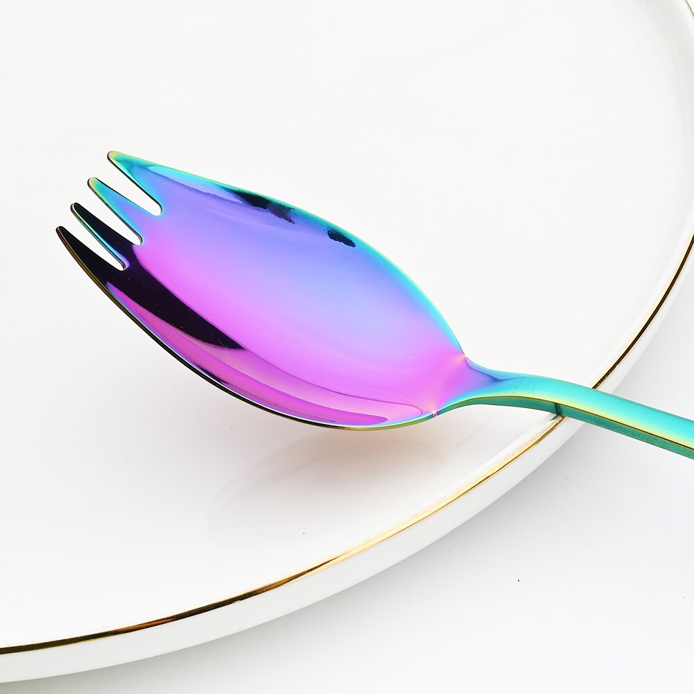 Ensemble de cuillères en acier inoxydable coloré, vaisselle, fourchette à double usage, pour Dessert, salade, accessoires de cuisine