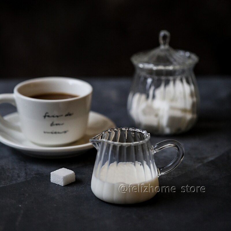 Mini Coffee Milk Creamer Pitchers with handle and Pouring Spout handmade striped glass milk cup can be microwaved