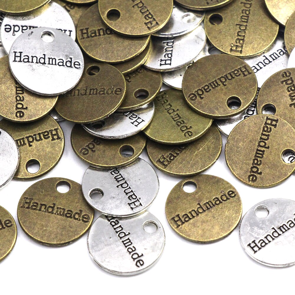 Sliver Brons Ronde Metalen Tags Handgemaakte Labels 14*14Mm Legering Naaien Labels Voor Ketting Armband Mode-sieraden Bevindingen 10Pcs