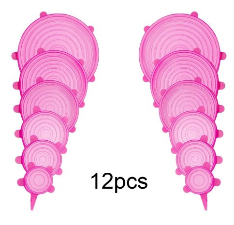 6/12 stuks siliconen rekdeksels universele deksel siliconen kom pot deksel siliconen deksel pan koken voedsel vers deksel magnetron deksel: 12 stuks roze