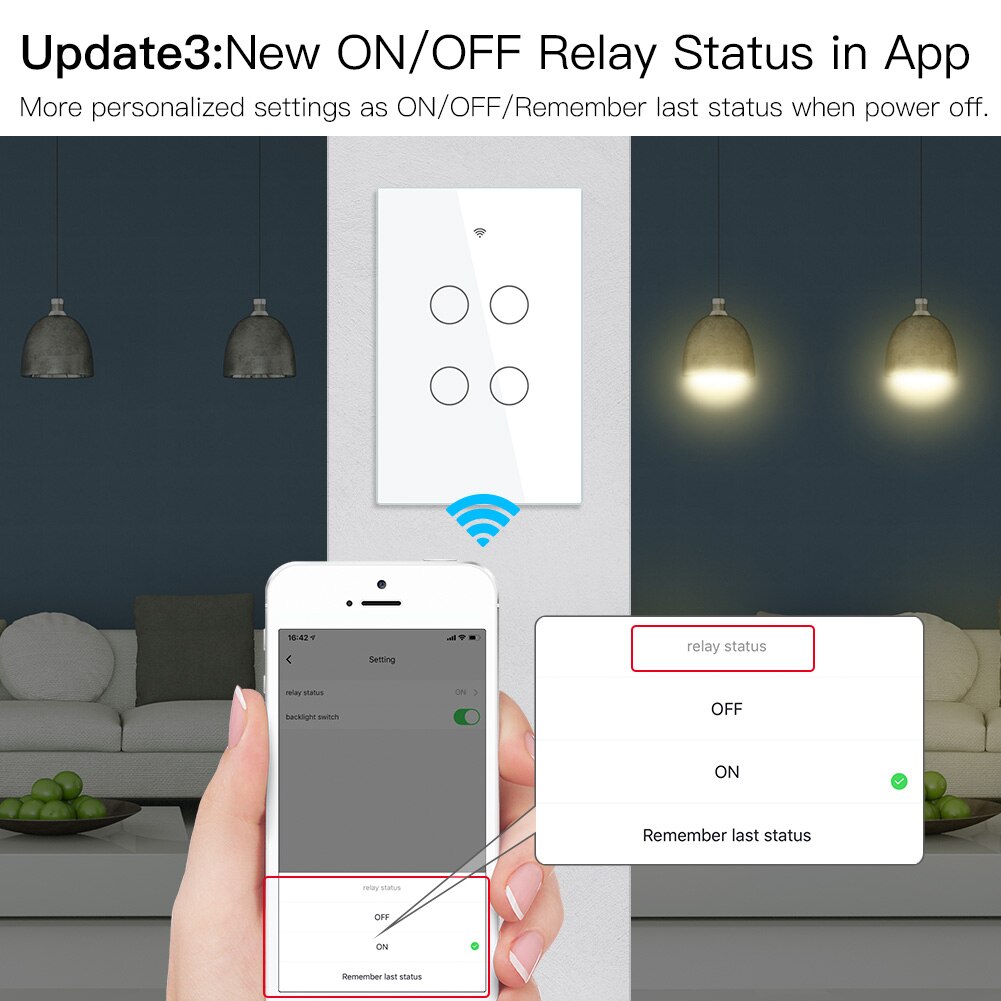 Moes-Panel de cristal inteligente para pared, con 4 entradas para pared Panel de cristal, compatible con Smart Life, Tuya, Alexa y Google Home