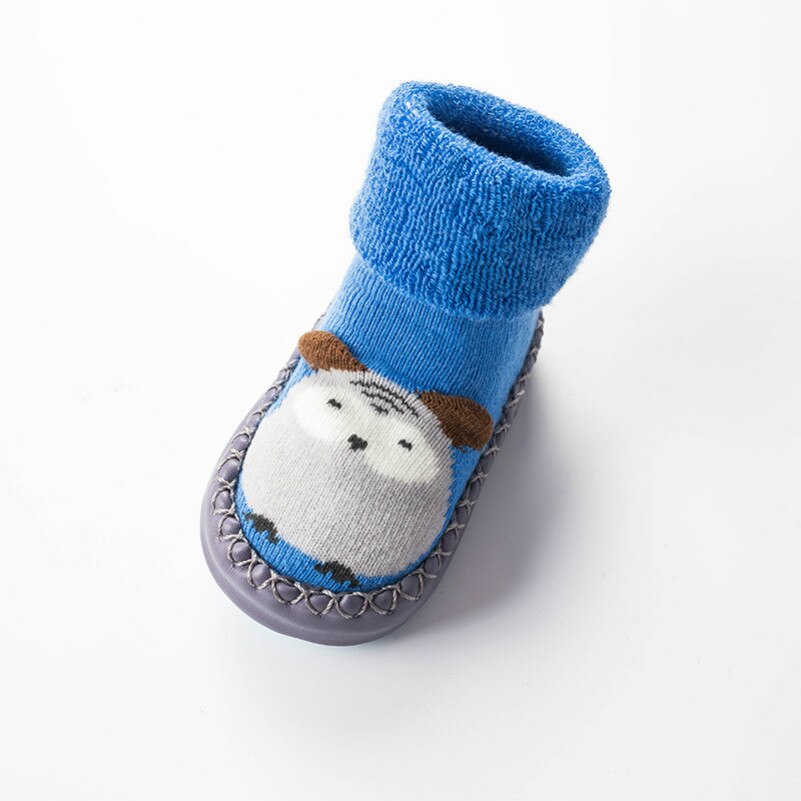 Baby Antislip Vloer Sokken Meisje Jongen Peuter Schoenen Katoen Breien Zachte Zolen Babysokjes Leren Lopen Dikke laarzen Sok: blue / 12m