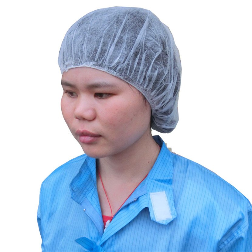Tykke ikke-vævede engangshætter, åndbar, anti-støv rund hat med elastisk ledning holder håret rent til madlavning i kosmetik køkken: Hvid 10g