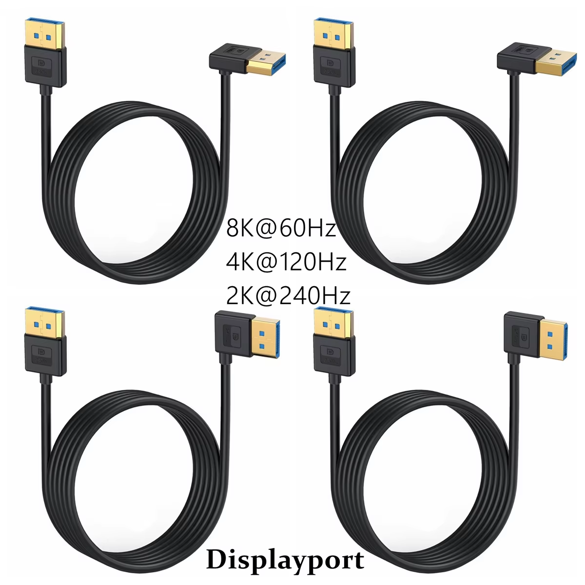 silicone cable Right Angle Displayport 1.4 Cable 90°Angled Displayport Cable 1.4V up to 8K 60Hz 4K/144Hz Supported 32.4Gbps