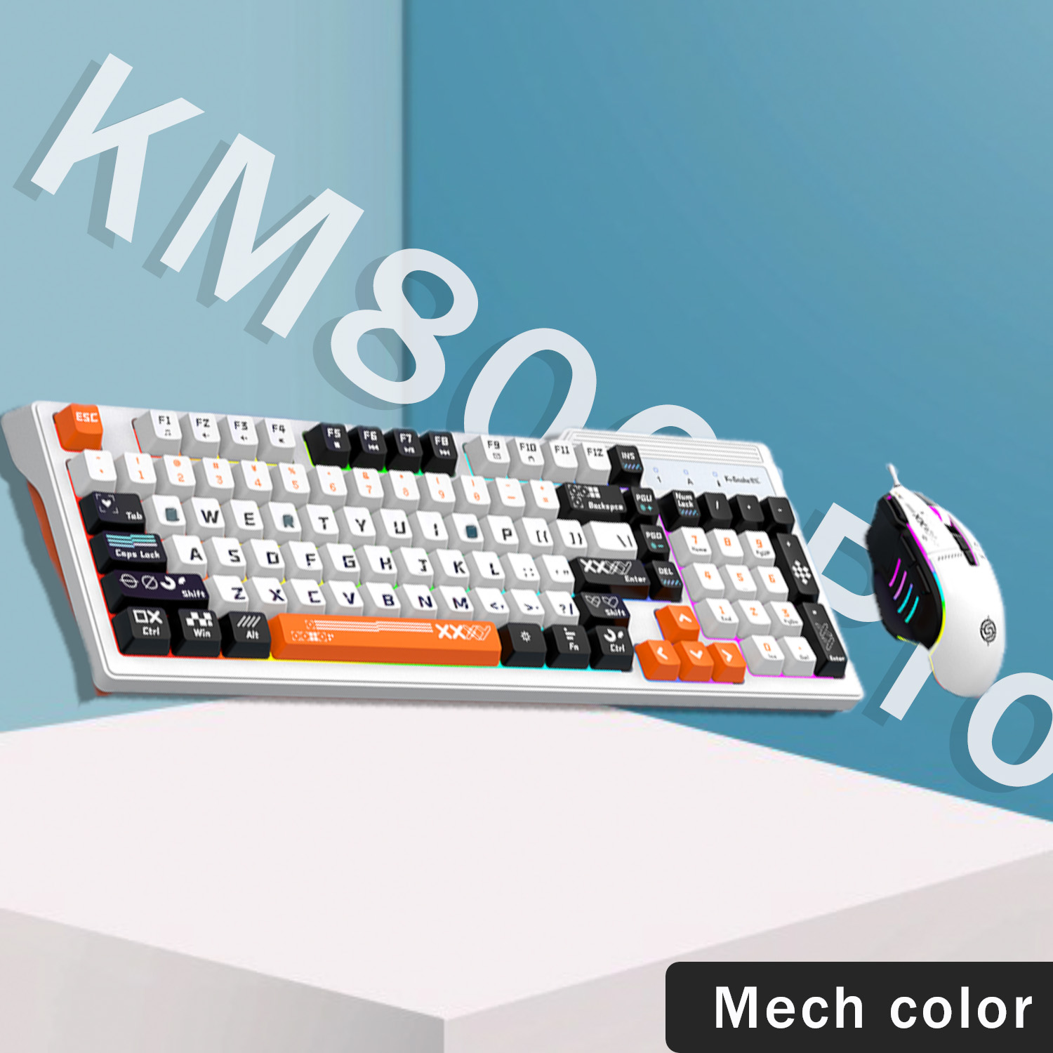 K-snake KM800 Pro wired mechanical feel keyboard and mouse set RGB segmented DPI mecha wind pattern laptop office: pink