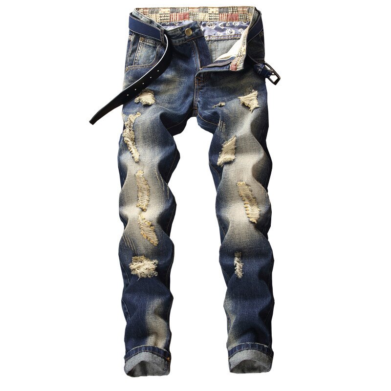 Heren jeans denim retro slim-fit rechte gaten krassen tij heren broeken lang casual grote maten broeken: 29
