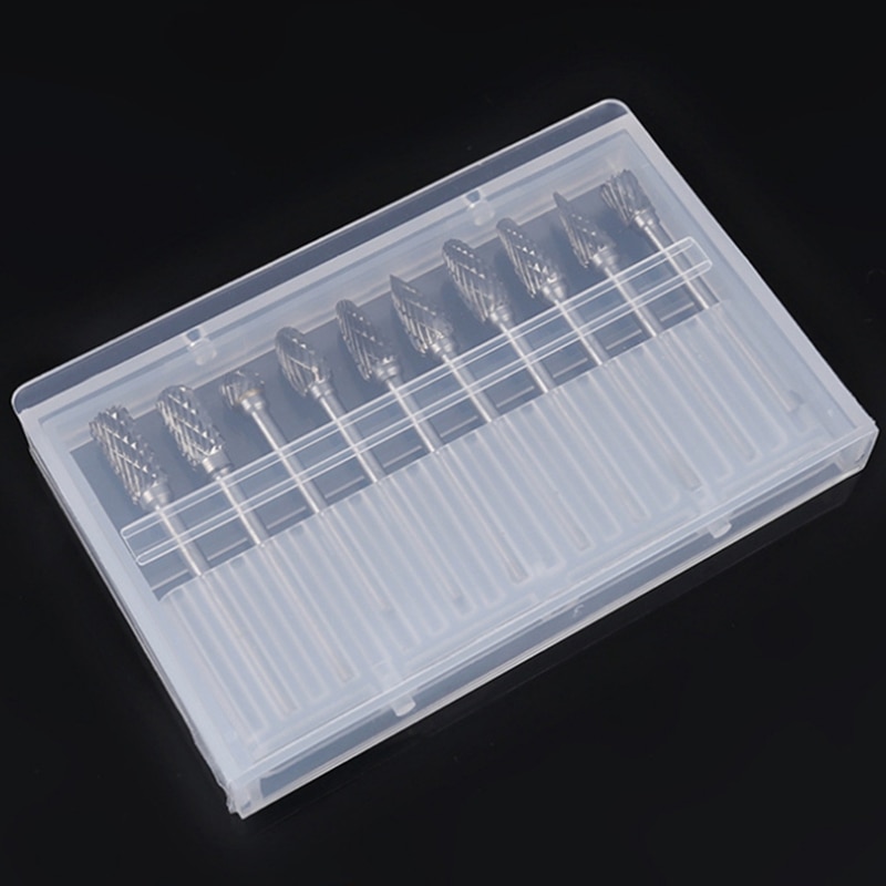 Double Cut Carbide Rotary Burr Set - 10 Pcs 1/8inch Shank, 1/4inch Head Length Tungsten Steel for Woodworking,Drilling