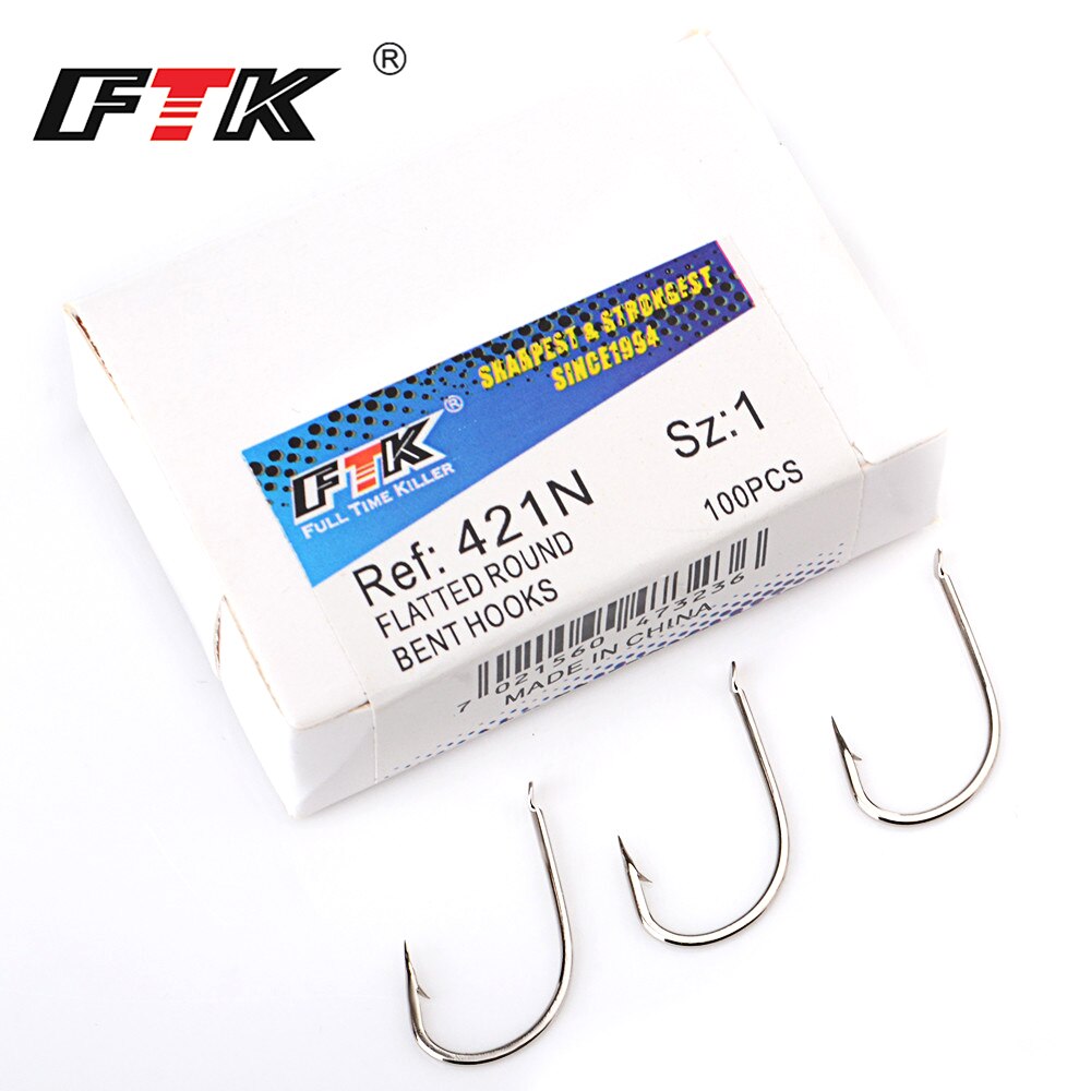 FTK 421N 1#-8# 100Pcs/Lot Bent Hooks High Carbon Steel Fishing Hook Sea Hooks For Fishing Tackle