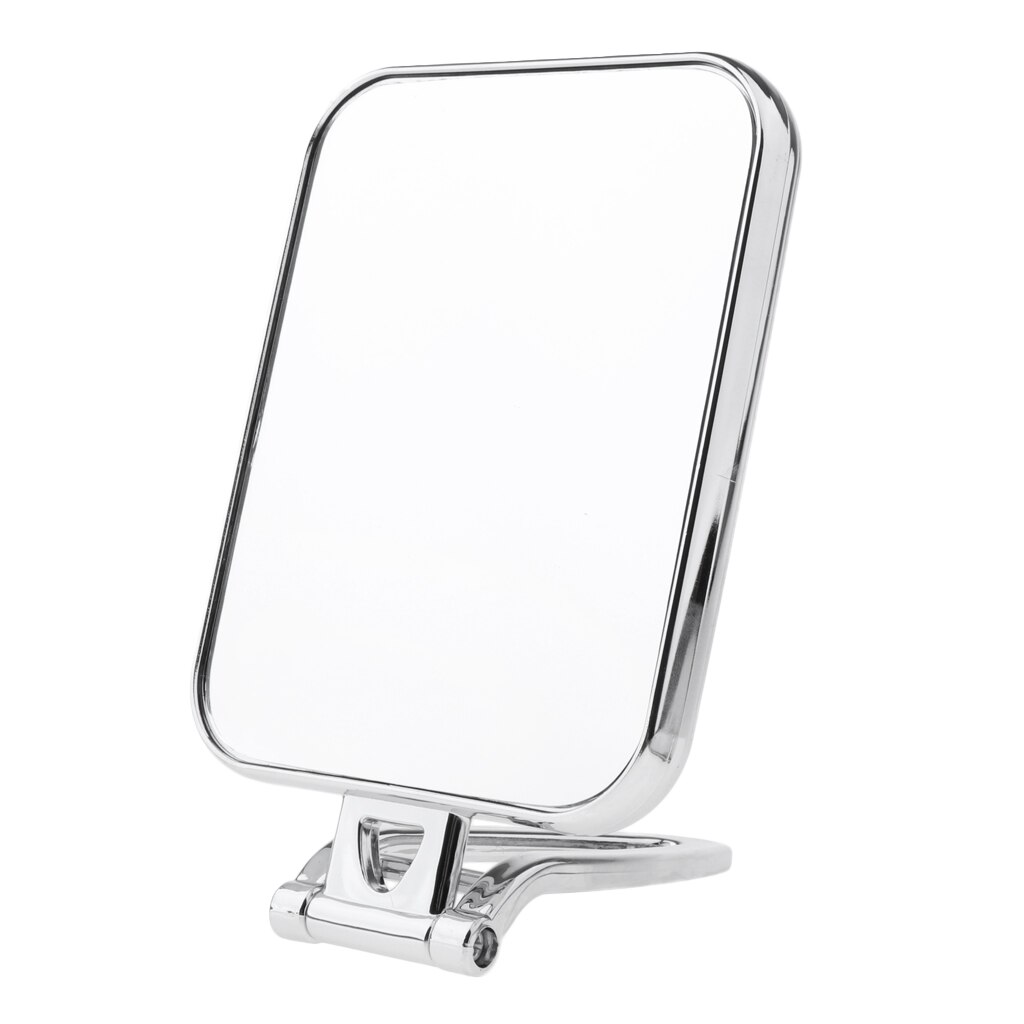 Vanity Makeup Mirror,Non-Magnifying,Round ,Free-standing,Folding Handle,Rectangle,Silver-plated Plastic Frame