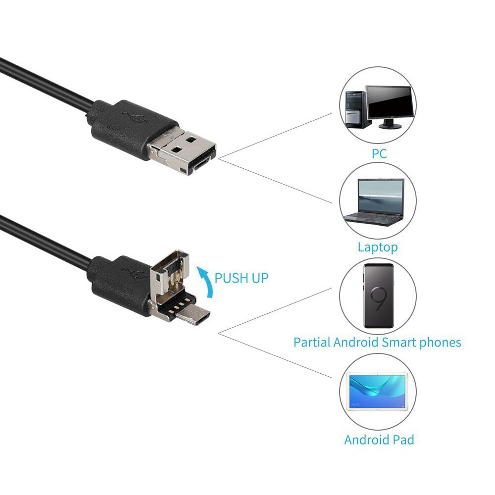 Endoscopio 2 en 1 USB para Android, cámara HD de 2MP, 1M, 2M, 10M, lente de 8mm, impermeable, USB, cámara HD 720P, Android