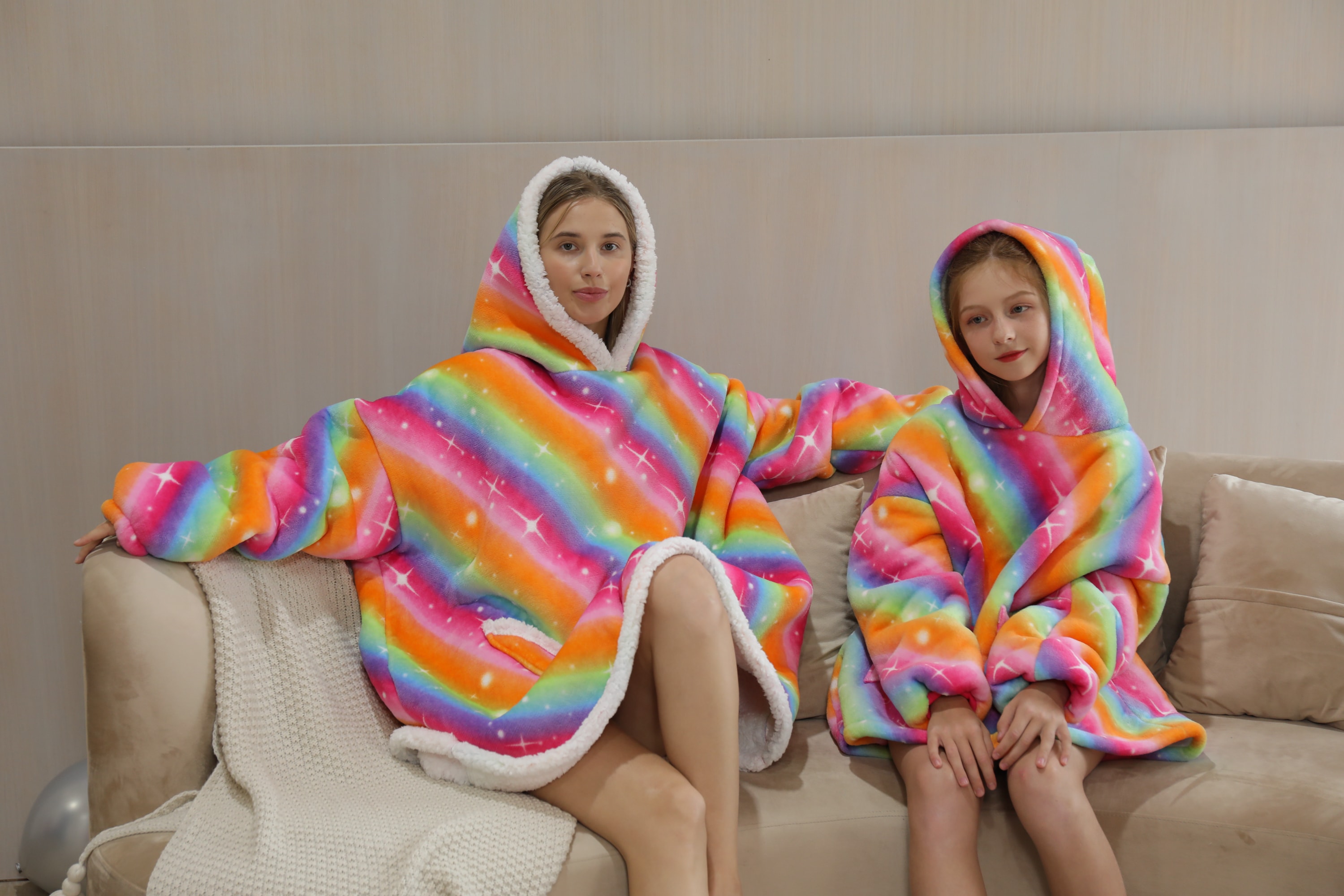 Wärmer Winter-Decken-Hoodie mit Ärmeln, übergroß, verdickt, tragbar, Decke, Sweatshirt, Flanell-Vlies, Sherpa-Riesen-Hoodie
