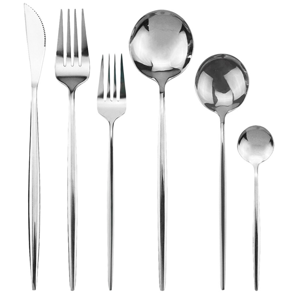 Guld bestick set köksbestick set 18/10 rostfritt stål servis set bestick servis set gaffel sked dessert set: 6 st silver