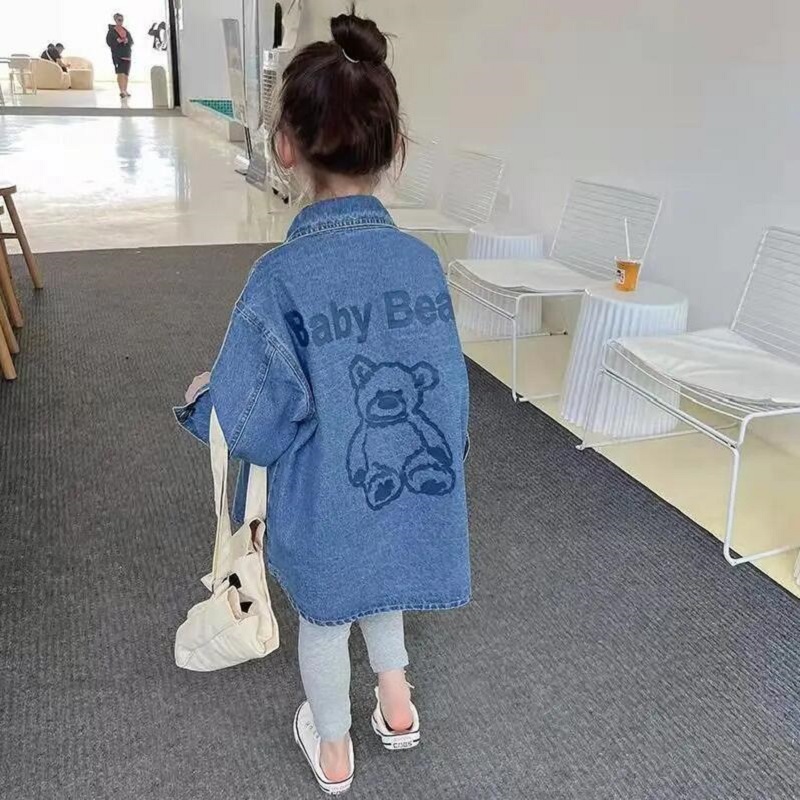 2022 primavera abbigliamento per bambini bambini Casual giacca di Jeans lunga ragazze Jeans cappotti camicia per ragazze Denim capispalla Costume 100-150CM