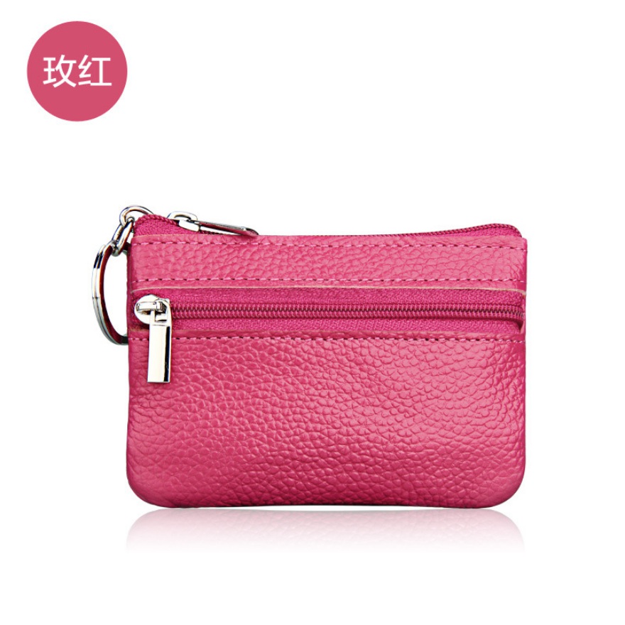 Brand Women Vintage Faux Leather Coin Purse Lady Short Small Coin Purse Soft Wallet Clutch Two Zipper Bag: Rose