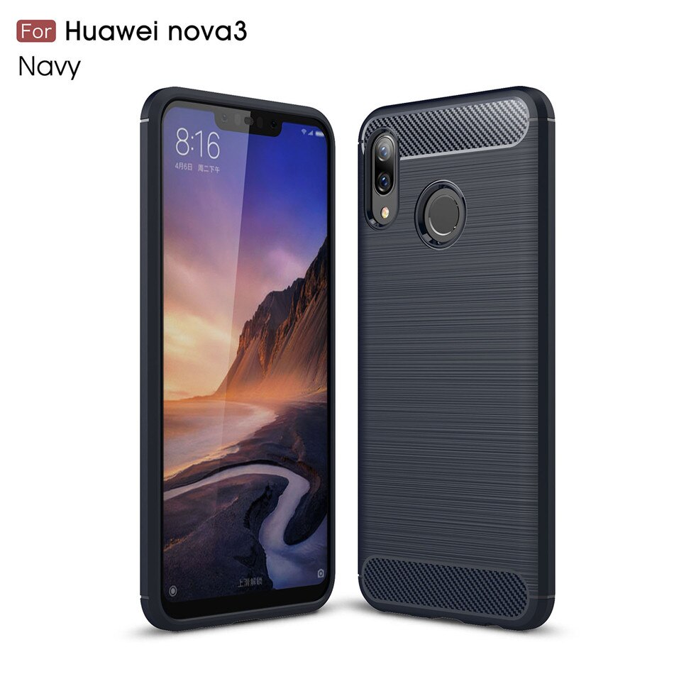 Siliconen Case Voor Huawei Nova 3 3i Nova 3E Shockproof Gemonteerd Carbon Fiber Soft Tpu Telefoon Cover Voor Huawei Nova 3i Case: Nova 3E P20 lite / Blauw