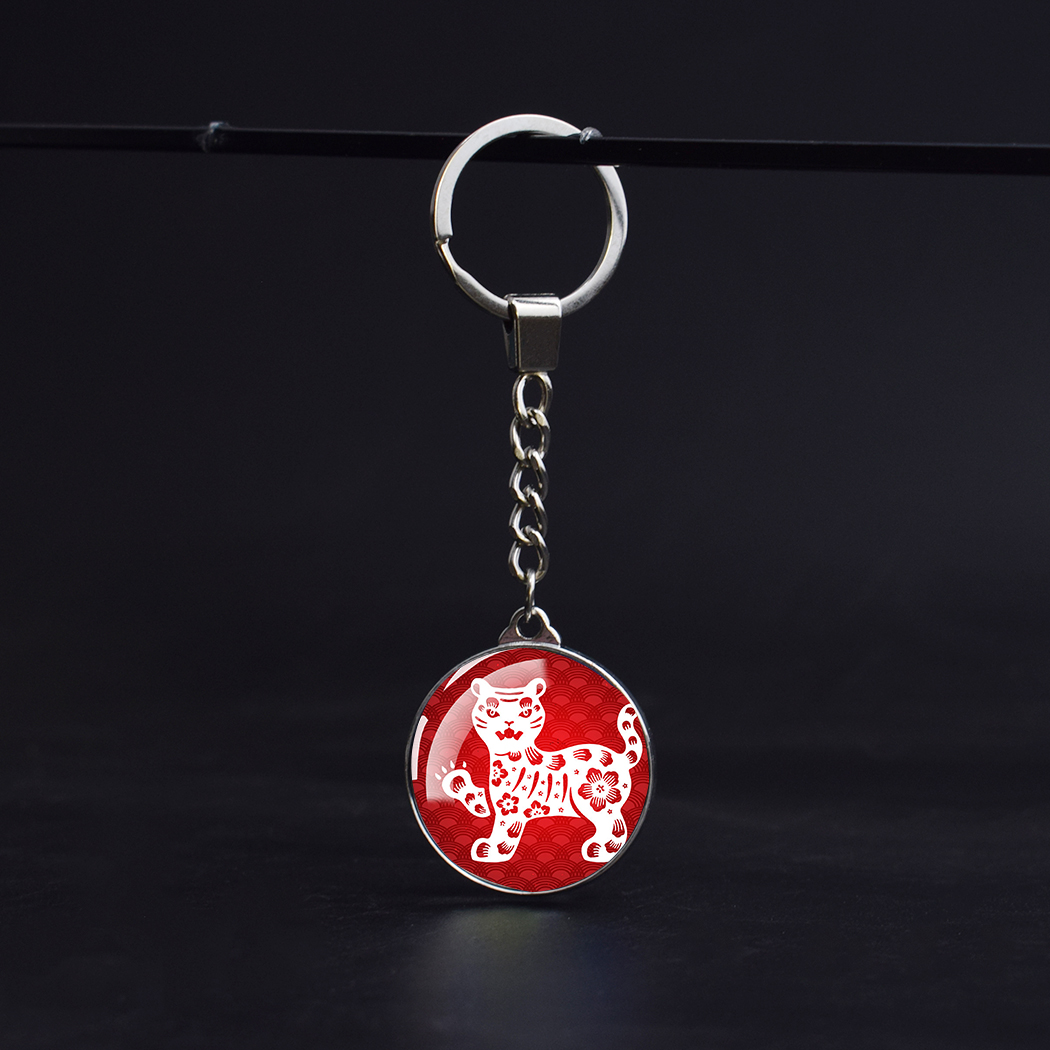 Tiger Picture Keychain Crystal Ball Jewelry Year of The Tiger Year Glass Ball Jewelry 35MM Keychain Year for Family
