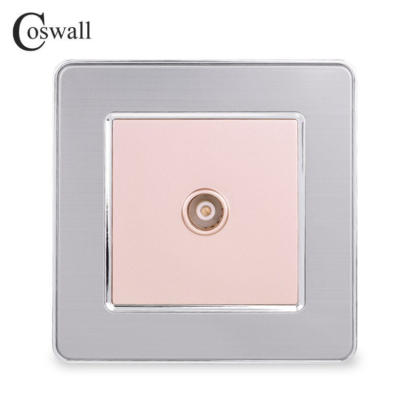 COSWALL 1 Gang Female TV Connector Luxury Wall Socket Outlet Stainless Steel Brushed Silver Frame Panel