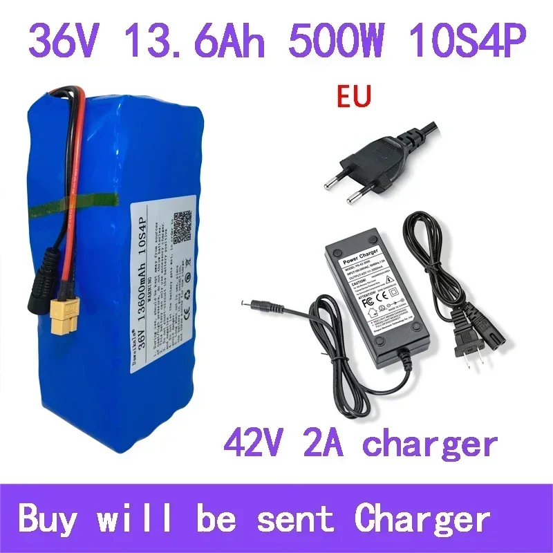2025 Upgrade 10S4P 36 V 13600 mAh Lithiumbatterij Elektrische Scooter 18650 Batterij + Gratis Lader: WHITE