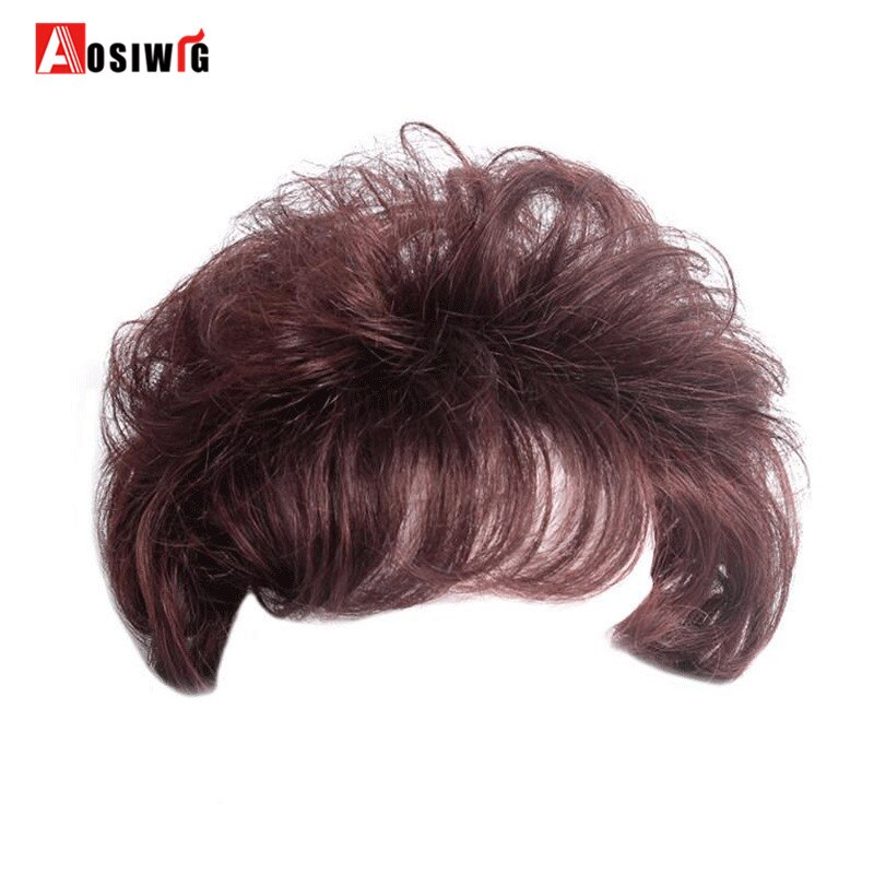 Aosiwig Synthetische Kort Krullend Bruin Pruik Top Toupetje Clip In